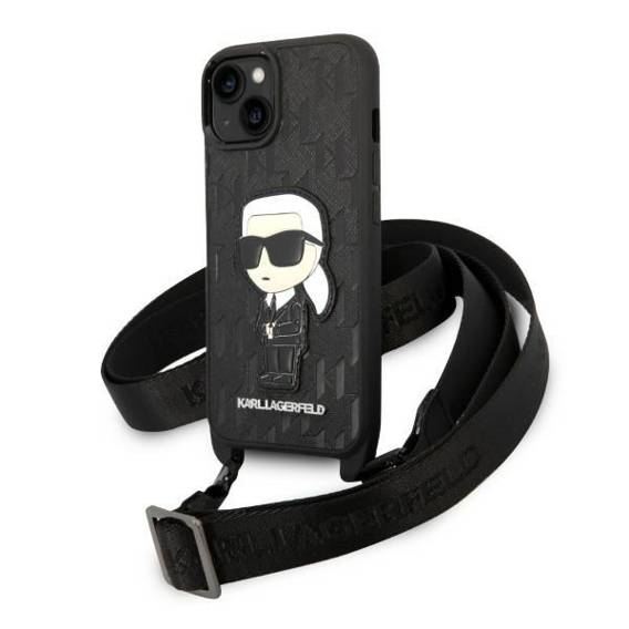 Original Case IPHONE 14 PLUS Karl Lagerfeld Hardcase Monogram Ikonik Patch (KLHCP14MSTKMK) black