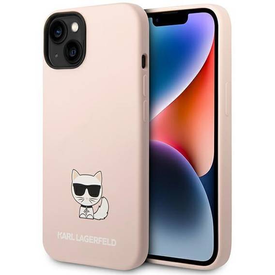 Original Case IPHONE 14 PLUS Karl Lagerfeld Hardcase Silicone Choupette Body (KLHCP14MSLCTPI) light pink