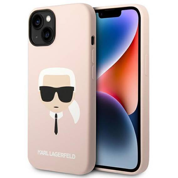 Original Case IPHONE 14 PLUS Karl Lagerfeld Hardcase Silicone Karl`s Head Magsafe light pink