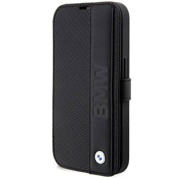 Original Case IPHONE 14 PRO BMW Bookcase Leather Textured&Stripe (BMBKP14L22RDPK) black