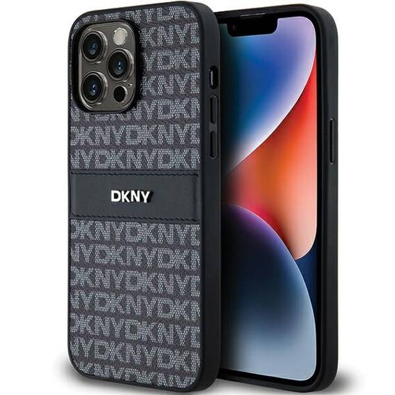 Original Case IPHONE 14 PRO DKNY Hardcase Leather Mono Stripe & Metal Logo (DKHCP14LPRTHSLK) black