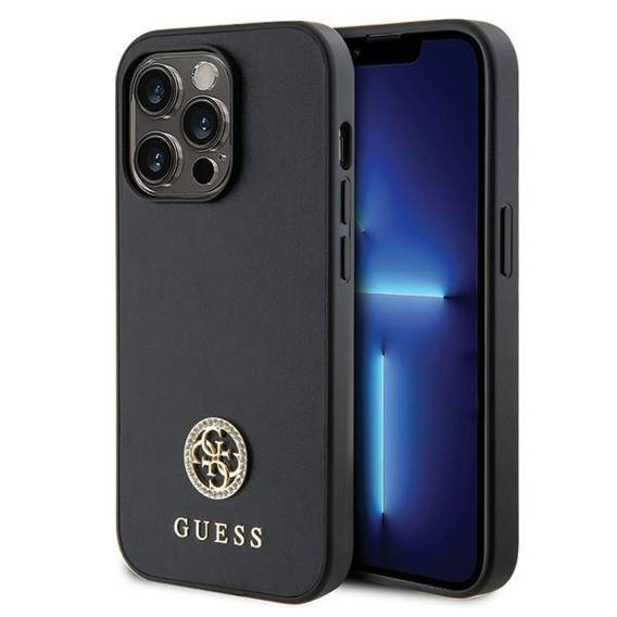 Original Case IPHONE 14 PRO Guess 4G Strass Metal Logo (GUHCP14LPS4DGPK) black