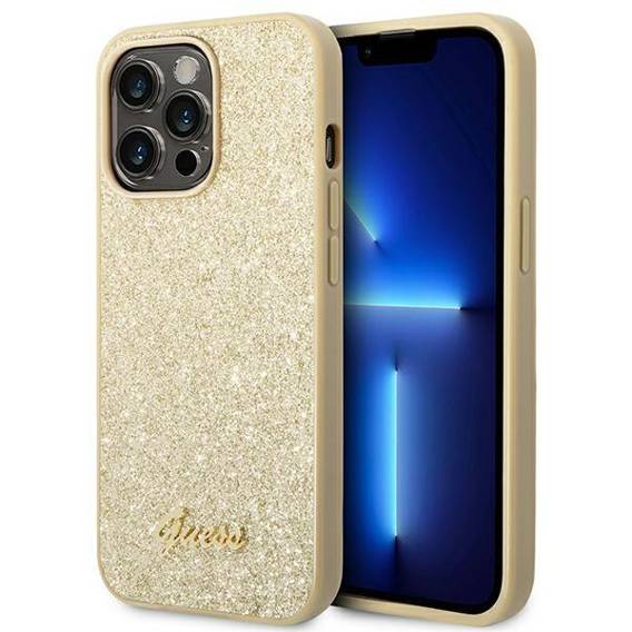 Original Case IPHONE 14 PRO Guess Hard case Glitter Script gold