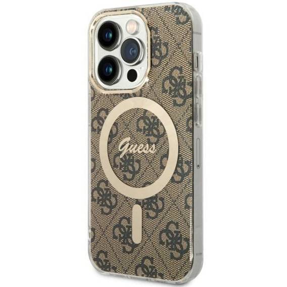 Original Case IPHONE 14 PRO Guess Hardcase 4G MagSafe (GUHMP14LH4STW) brown