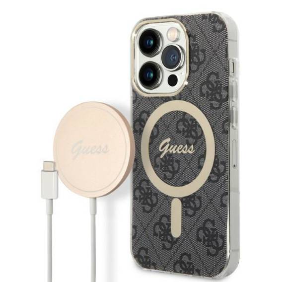 Original Case IPHONE 14 PRO Guess Hardcase 4G Print MagSafe + Wireless Charger (GUBPP14LHJEACSA) black