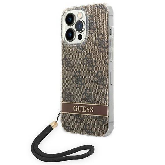 Original Case IPHONE 14 PRO Guess Hardcase 4G Print Strap (GUOHCP14LH4STW) brown