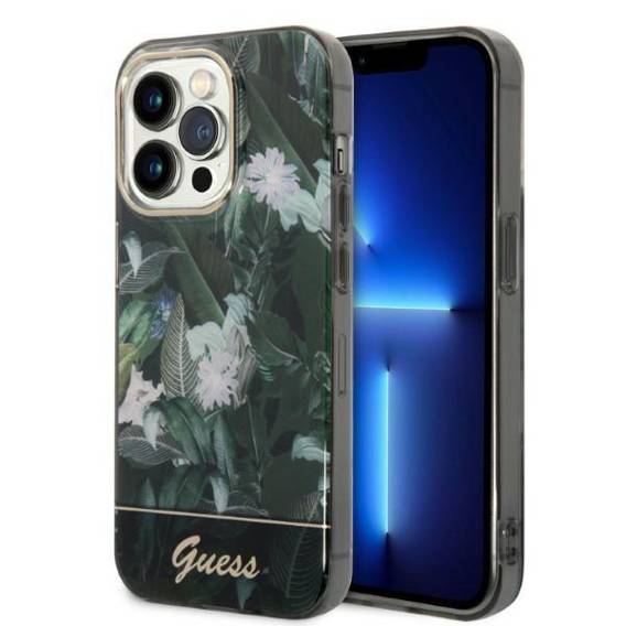 Original Case IPHONE 14 PRO Guess Hardcase Jungle Collection (GUHCP14LHGJGHA) green