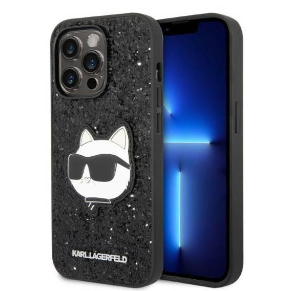 Original Case IPHONE 14 PRO Karl Lagerfeld Hardcase Glitter Choupette Patch (KLHCP14LG2CPK) black