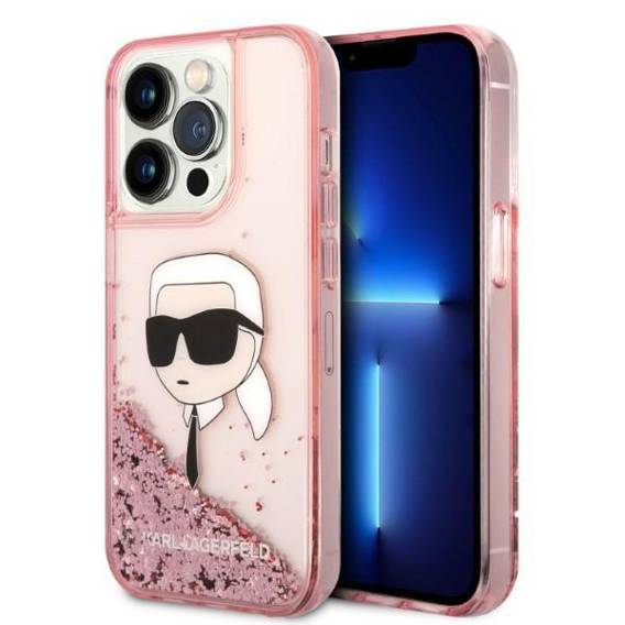 Original Case IPHONE 14 PRO Karl Lagerfeld Hardcase Glitter NFT Karl Head (KLHCP14LLNKHCP) pink