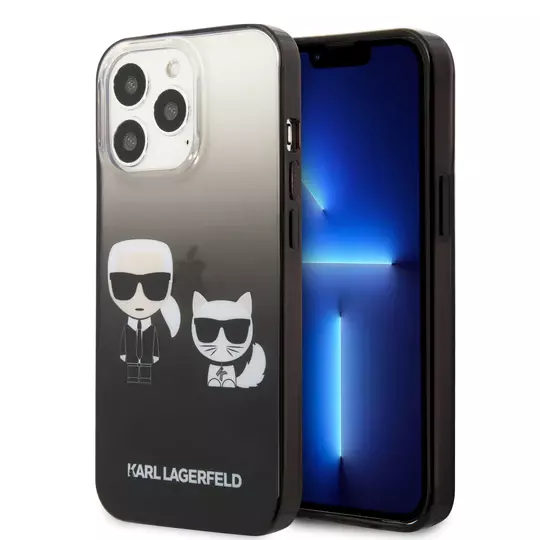 Original Case IPHONE 14 PRO Karl Lagerfeld Hardcase Gradient Ikonik Karl & Choupette (KLHCP14LTGKCK) black