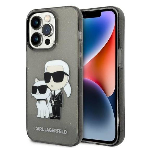 Original Case IPHONE 14 PRO Karl Lagerfeld Hardcase IML GLIT NFT Karl&Choupette (KLHCP14LHNKCTGK) black