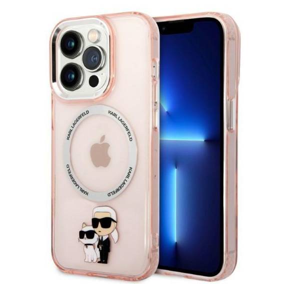 Original Case IPHONE 14 PRO Karl Lagerfeld Hardcase IML NFT Karl&Choupette Magsafe (KLHMP14LHNKCIP) pink