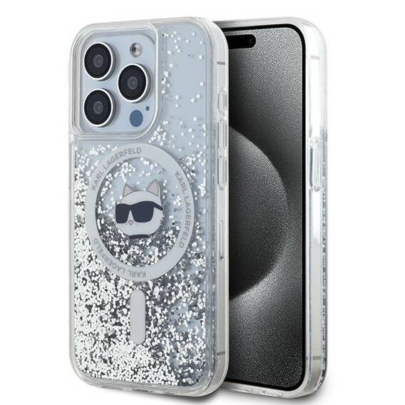 Original Case IPHONE 14 PRO Karl Lagerfeld Hardcase Liquid Glitter Choupette Head MagSafe (KLHMP14LLGCHSGH) transparent