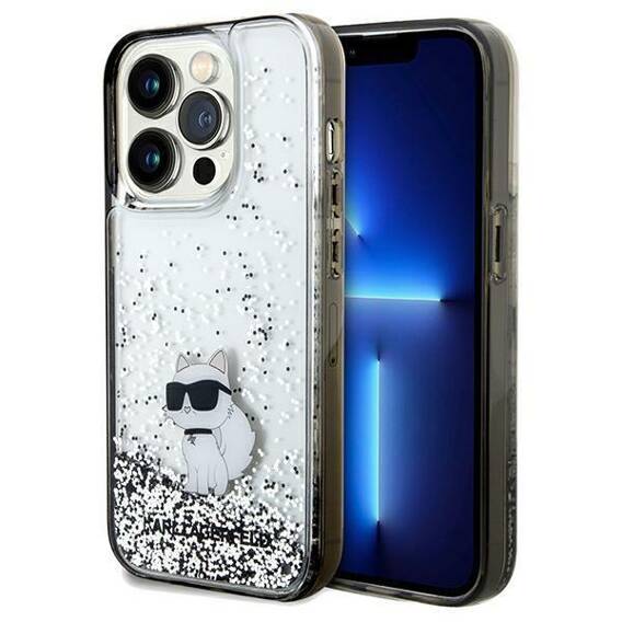 Original Case IPHONE 14 PRO Karl Lagerfeld Hardcase Liquid Glitter Choupette (KLHCP14LLKCNSK) transparent