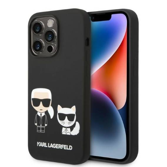 Original Case IPHONE 14 PRO Karl Lagerfeld Hardcase Liquid Silicone Karl & Choupette Magsafe (KLHMP14LSSKCK) black