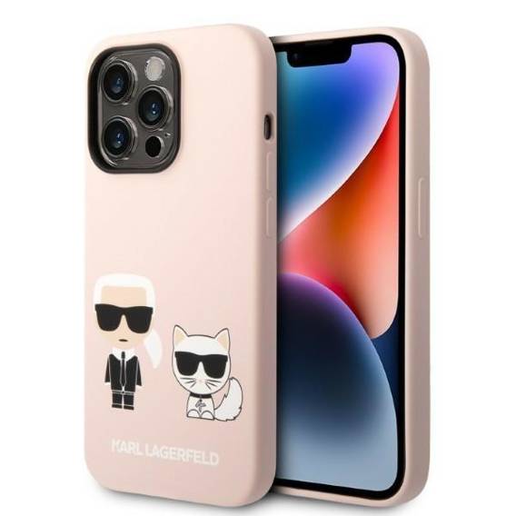 Original Case IPHONE 14 PRO Karl Lagerfeld Hardcase Silicone Karl & Choupette Magsafe (KLHMP14LSSKCI) light pink