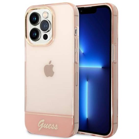 Original Case IPHONE 14 PRO MAX Guess Hardcase Translucent pink