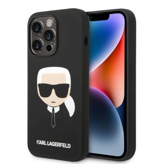 Original Case IPHONE 14 PRO MAX Karl Lagerfeld Harcase Silicone Karl's Head Magsafe (KLHMP14XSLKHBK) black