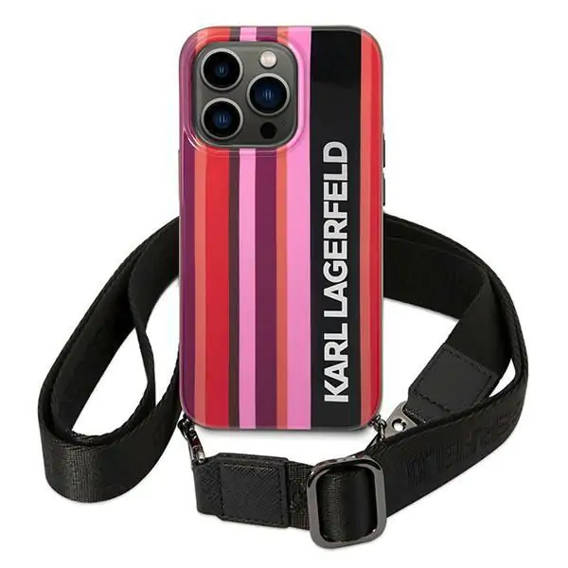 Original Case IPHONE 14 PRO MAX Karl Lagerfeld Hardcase Color Stripes Strap pink