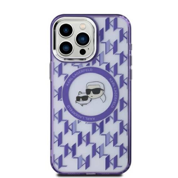 Original Case IPHONE 15 Karl Lagerfeld IML Monogram Karl&Choupette Head MagSafe (KLHMP15SHMCKMHU) purple