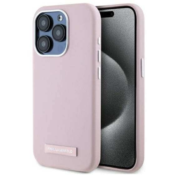 Original Case IPHONE 15 PRO Karl Lagerfeld Hardcase FW Metal Plate MagSafe (KLHMP15LPGMSRPP) pink