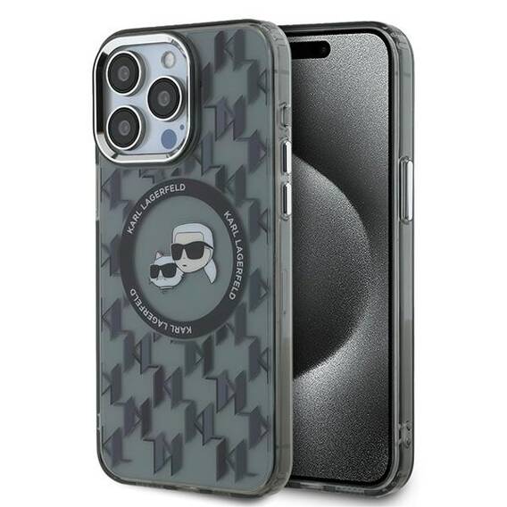 Original Case IPHONE 15 PRO Karl Lagerfeld IML Monogram Karl&Choupette Head MagSafe (KLHMP15LHMCKMHK) black