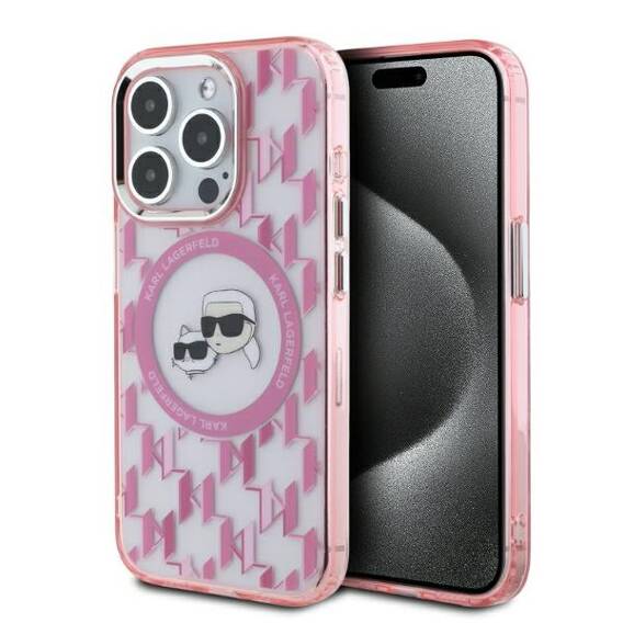 Original Case IPHONE 15 PRO Karl Lagerfeld IML Monogram Karl&Choupette Head MagSafe (KLHMP15LHMCKMHP) pink