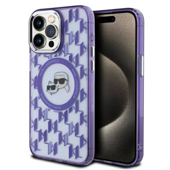 Original Case IPHONE 15 PRO Karl Lagerfeld IML Monogram Karl&Choupette Head MagSafe (KLHMP15LHMCKMHU) purple