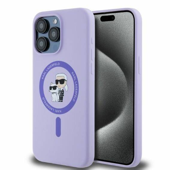 Original Case IPHONE 15 PRO MAX Karl Lagerfeld Hardcase Silicone KC Heads Ring MagSafe (KLHMP15XSCMKCRHU) purple