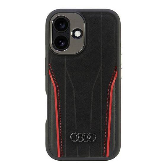 Original Case IPHONE 16 Audi Genuine Leather MagSafe Hardcase (AU-TPUPCMIP16-R8/D3-RD) black & red