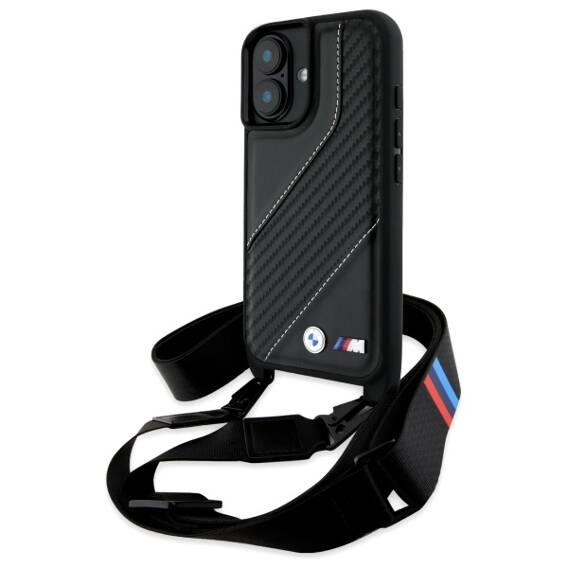 Original Case IPHONE 16 BMW Hardcase M Edition Carbon Stripe & Strap (BMHCP16S23PSCCK) black