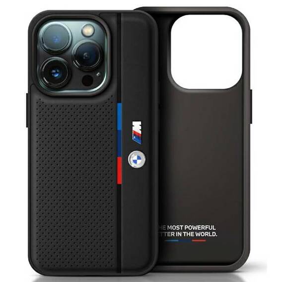 Original Case IPHONE 16 BMW Hardcase M Perforated Tricolor Detail Line (BMHCP16S23PUPVK) black