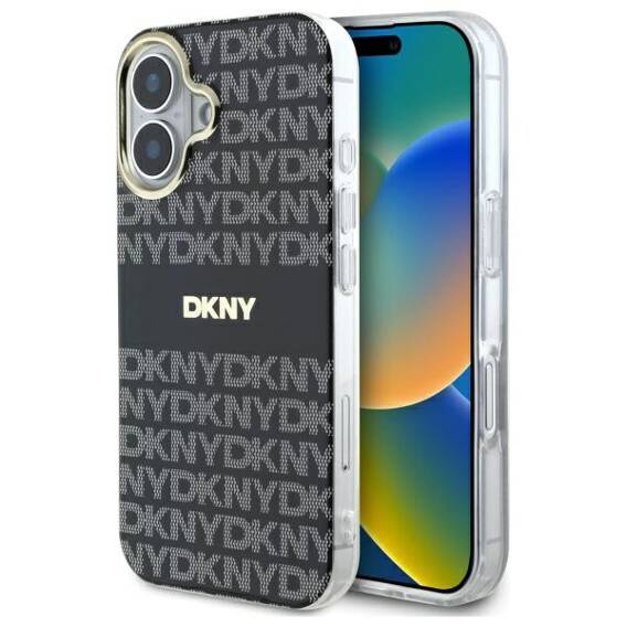 Original Case IPHONE 16 DKNY Hardcase Repeat Texture Pattern With Stripe black