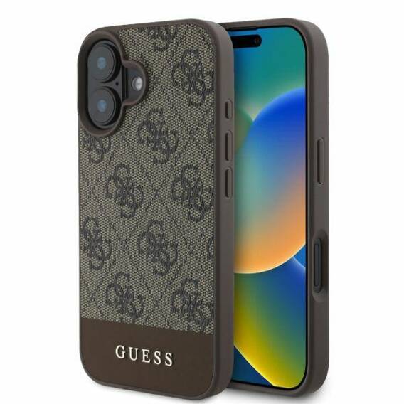 Original Case IPHONE 16 Guess Hardcase 4G Bottom Stripe (GUHCP16SG4GLBR) brown