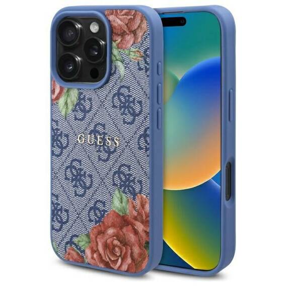 Original Case IPHONE 16 Guess Hardcase 4G Flowers Print MagSafe (GUHMP16SP4ROPEMCB) blue