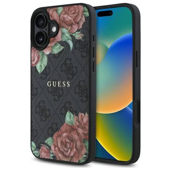 Original Case IPHONE 16 Guess Hardcase 4G Flowers Print MagSafe (GUHMP16SP4ROPEMCK) black