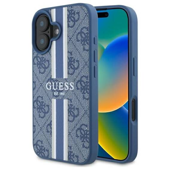 Original Case IPHONE 16 Guess Hardcase 4G Printed Stripes MagSafe (GUHMP16SP4RPSB) blue