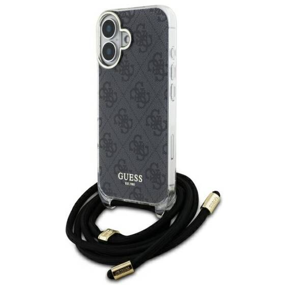 Original Case IPHONE 16 Guess Hardcase Crossbody Cord 4G Print (GUHCP16SHC4SEK) black