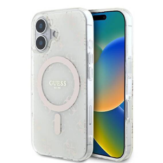 Original Case IPHONE 16 Guess Hardcase IML 4G Background MagSafe (GUHMP16SH4DTEH) white