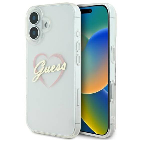 Original Case IPHONE 16 Guess Hardcase IML Heart (GUHCP16SHCHGSPT) transparent