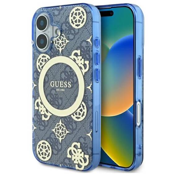 Original Case IPHONE 16 Guess Hardcase IML Peony On 4G Background MagSafe (GUHMP16SH4PYEEB) blue