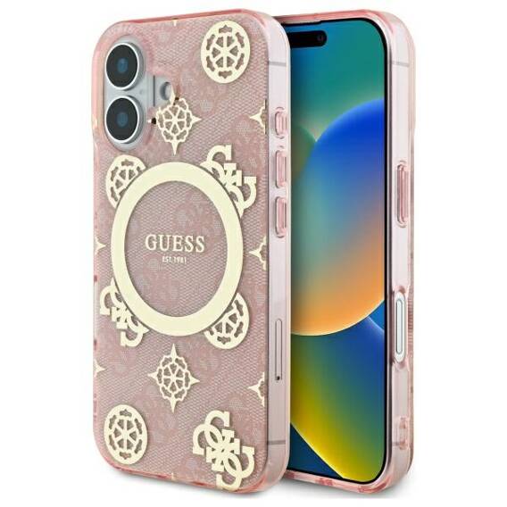 Original Case IPHONE 16 Guess Hardcase IML Peony On 4G Background MagSafe (GUHMP16SH4PYEEP) pink