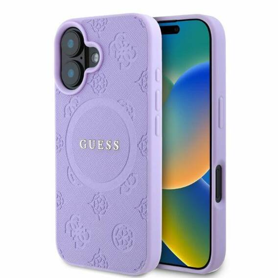 Original Case IPHONE 16 Guess Hardcase Saffiano Peony Classic Logo MagSafe (GUHMP16SPSAPSMEU) purple