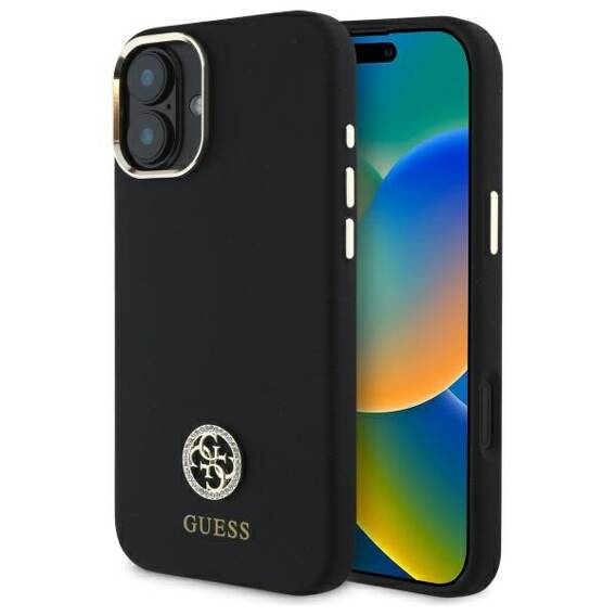 Original Case IPHONE 16 Guess Hardcase Silicone Logo Strass 4G (GUHCP16SM4DGPK) black