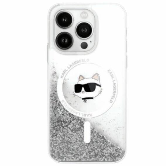 Original Case IPHONE 16 Karl Lagerfeld Hardcase Liquid Glitter Choupette Head MagSafe (KLHMP16SLGCHSGH) transparent