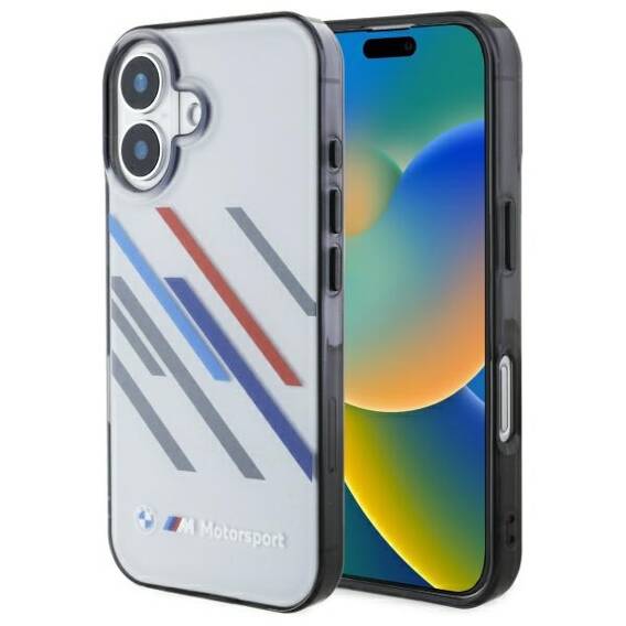 Original Case IPHONE 16 PLUS BMW Hardcase Motosport IML Random Stripes (BMHCP16M23HTRAG) gray