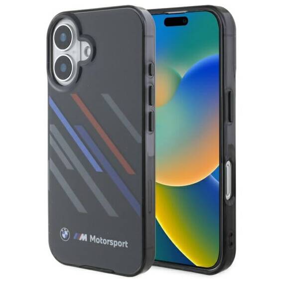 Original Case IPHONE 16 PLUS BMW Hardcase Motosport IML Random Stripes (BMHCP16M23HTRAK) black