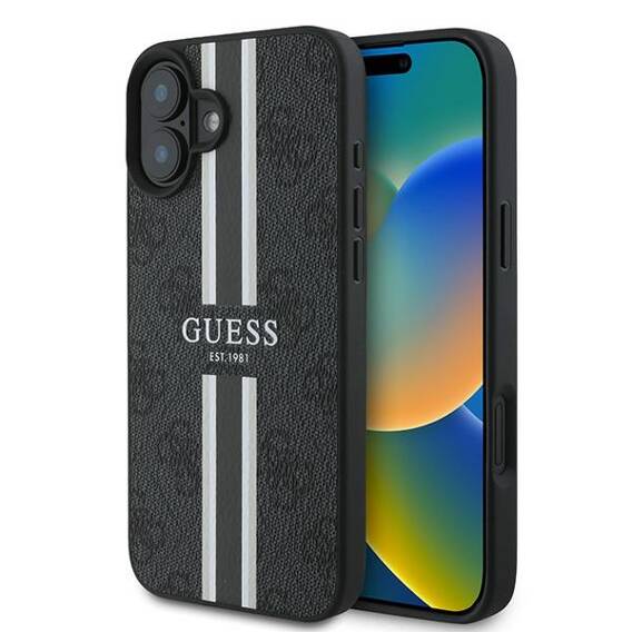 Original Case IPHONE 16 PLUS Guess Hardcase 4G Printed Stripes MagSafe (GUHMP16MP4RPSK) black