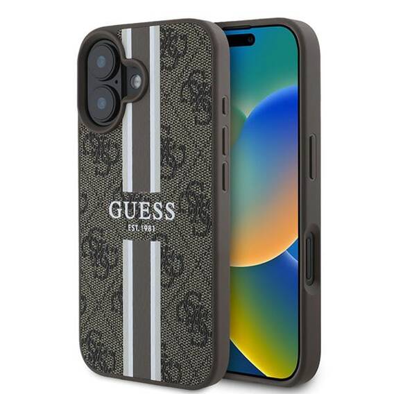 Original Case IPHONE 16 PLUS Guess Hardcase 4G Printed Stripes MagSafe (GUHMP16MP4RPSW) brown