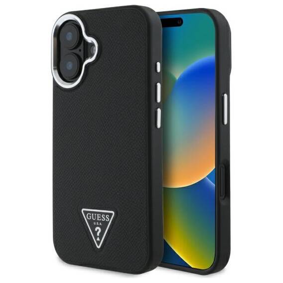 Original Case IPHONE 16 PLUS Guess Hardcase Grained Triangle MagSafe (GUHMP16MPGTSPSK) black